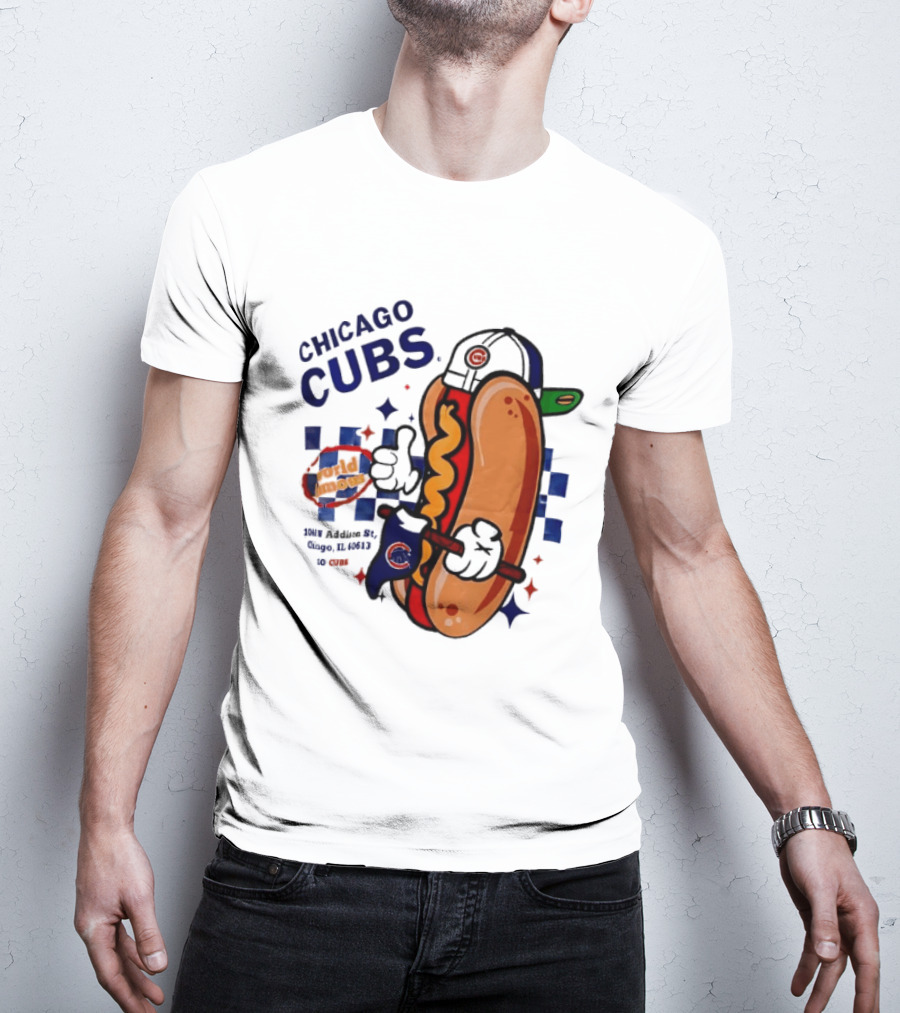 Chicago Cubs World Famous 1060 Addison St Hot Dog Wrigley Field Baseball Fan T-Shirt