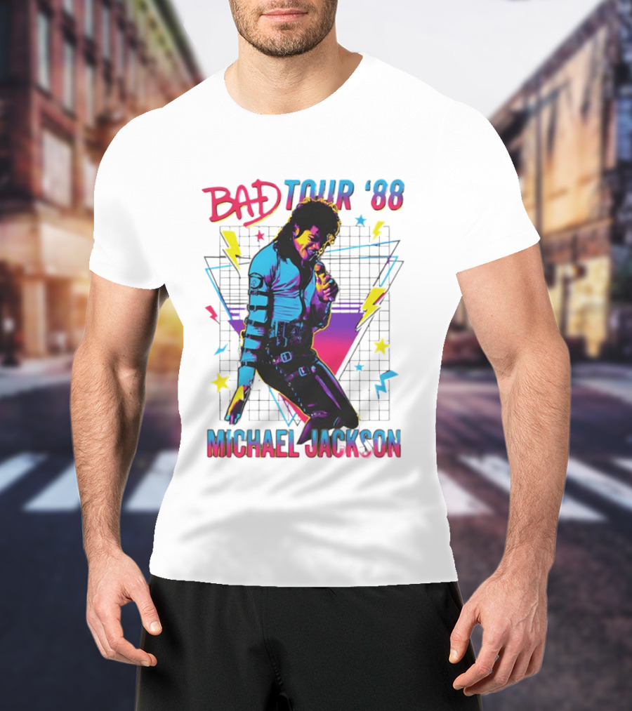 BAD Tour '88 Michael Jackson 90s Styles Retro Lightning Stars T-Shirt
