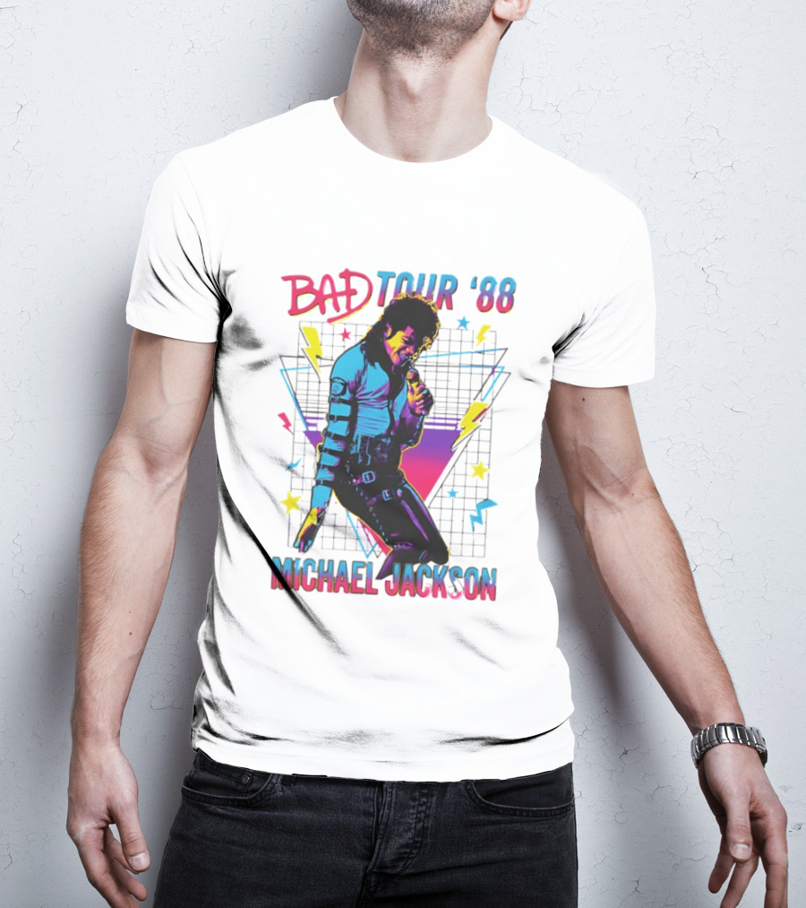 BAD Tour '88 Michael Jackson 90s Styles Retro Lightning Stars T-Shirt