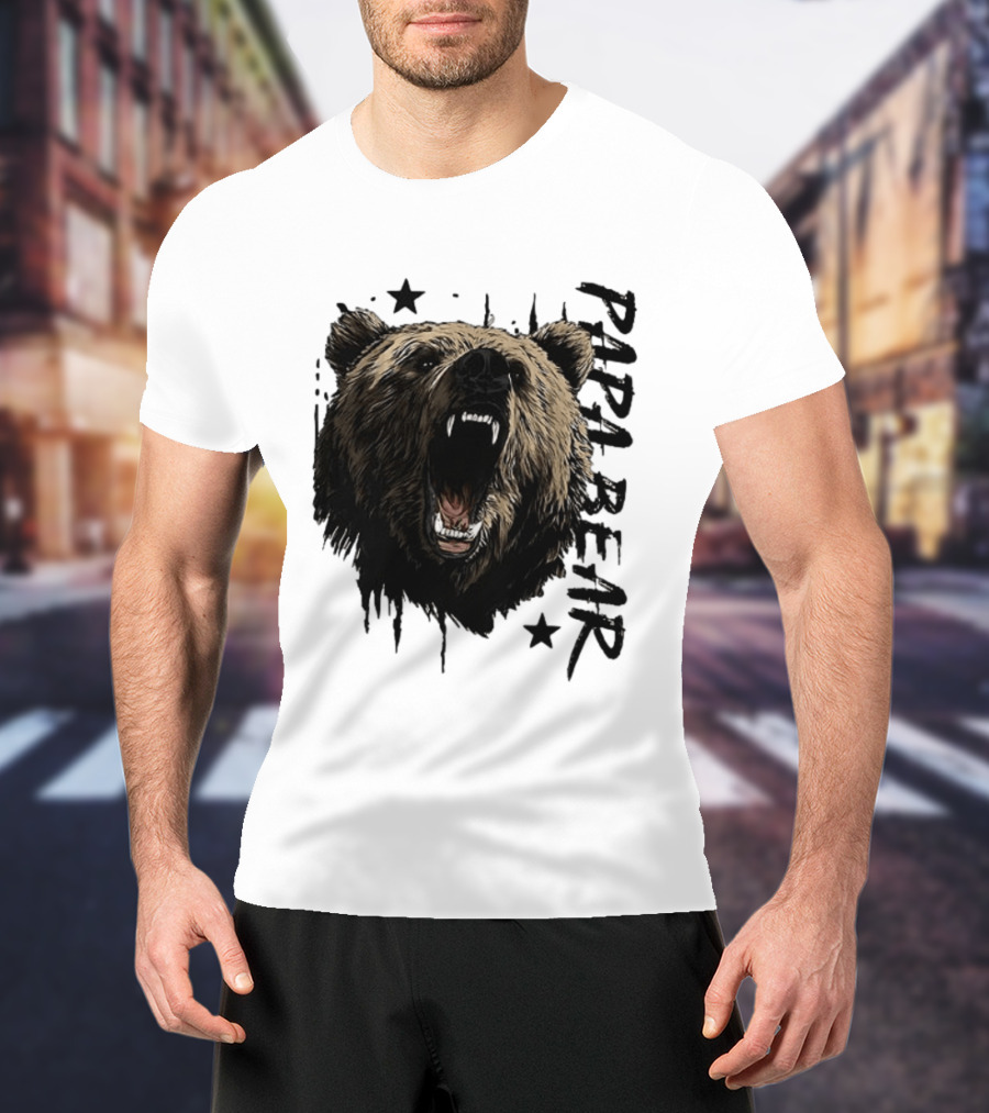 Papa Bear Distressed Flag Bold Grizzly Roar Father's Day T-Shirt