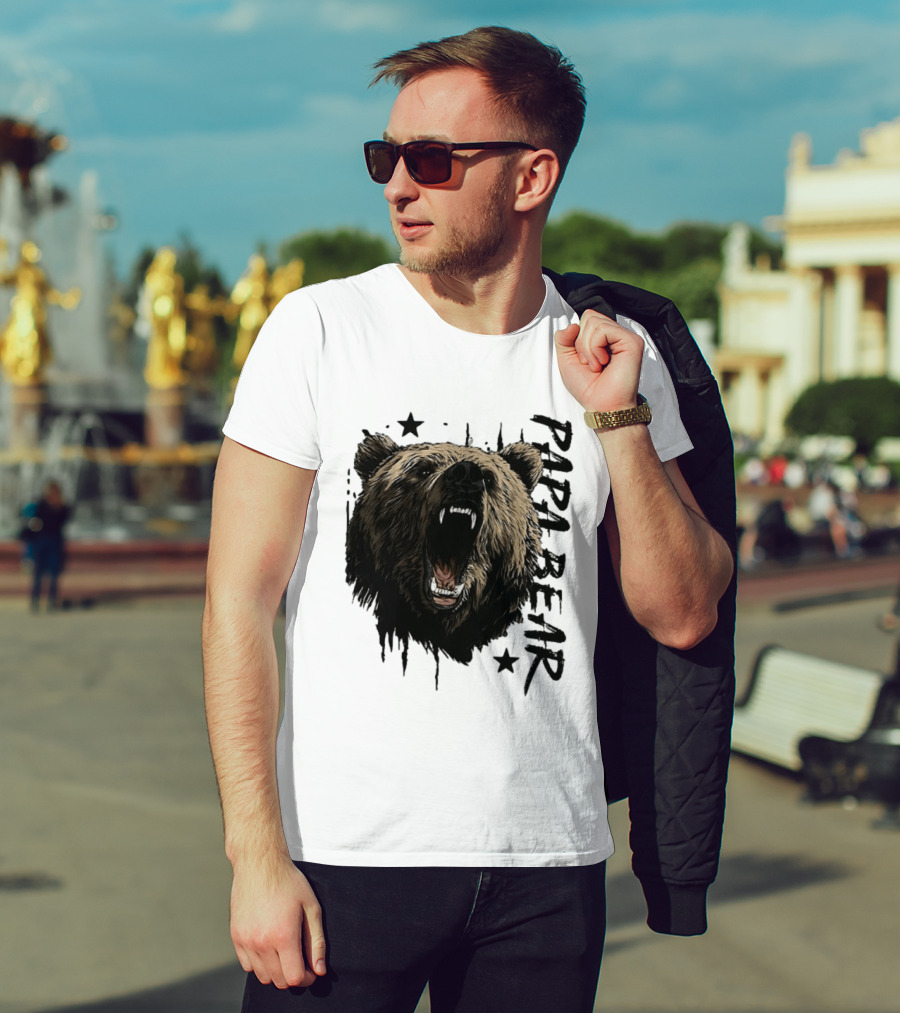 Papa Bear Distressed Flag Bold Grizzly Roar Father's Day T-Shirt