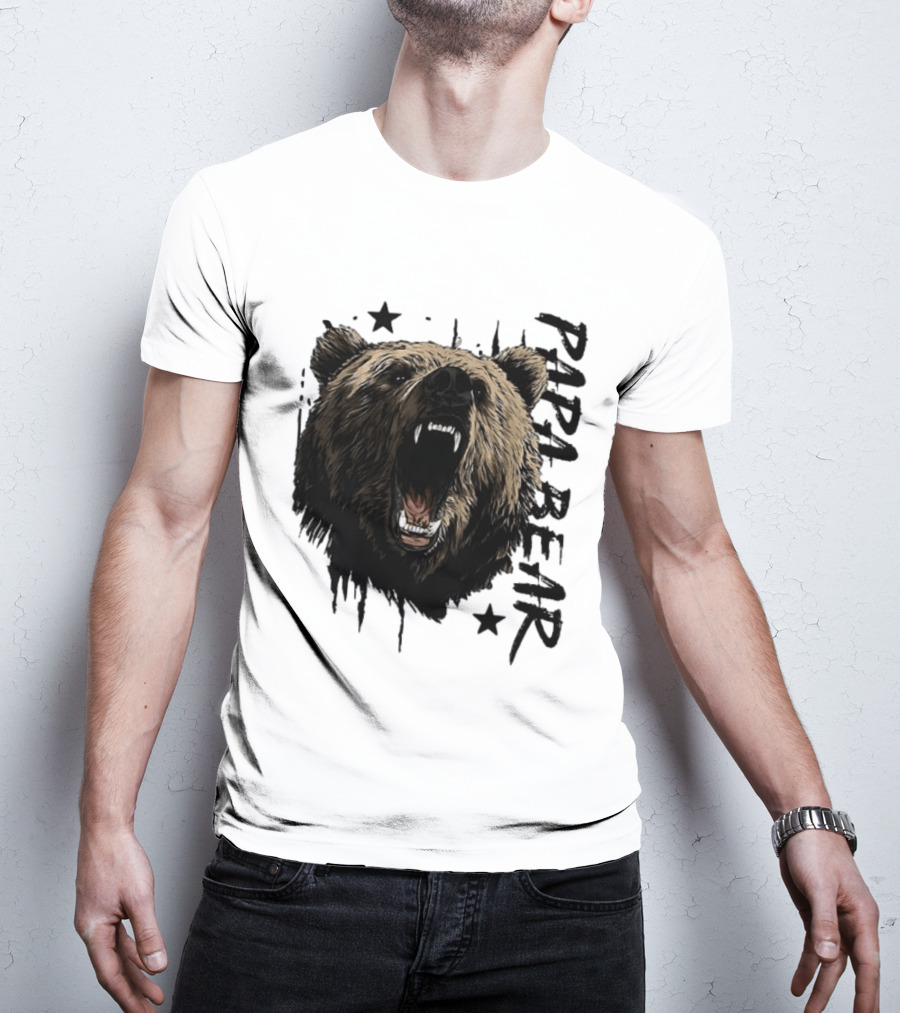 Papa Bear Distressed Flag Bold Grizzly Roar Father's Day T-Shirt