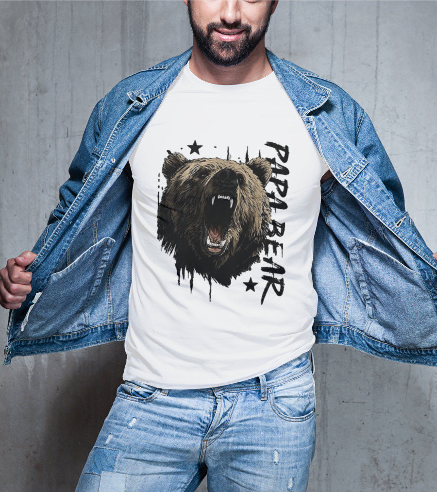 Papa Bear Distressed Flag Bold Grizzly Roar Father's Day T-Shirt