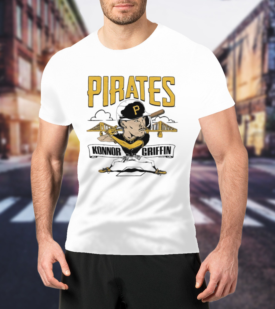 Pittsburgh Pirates Konnor Griffin Caricature Swing With Bridges T-Shirt