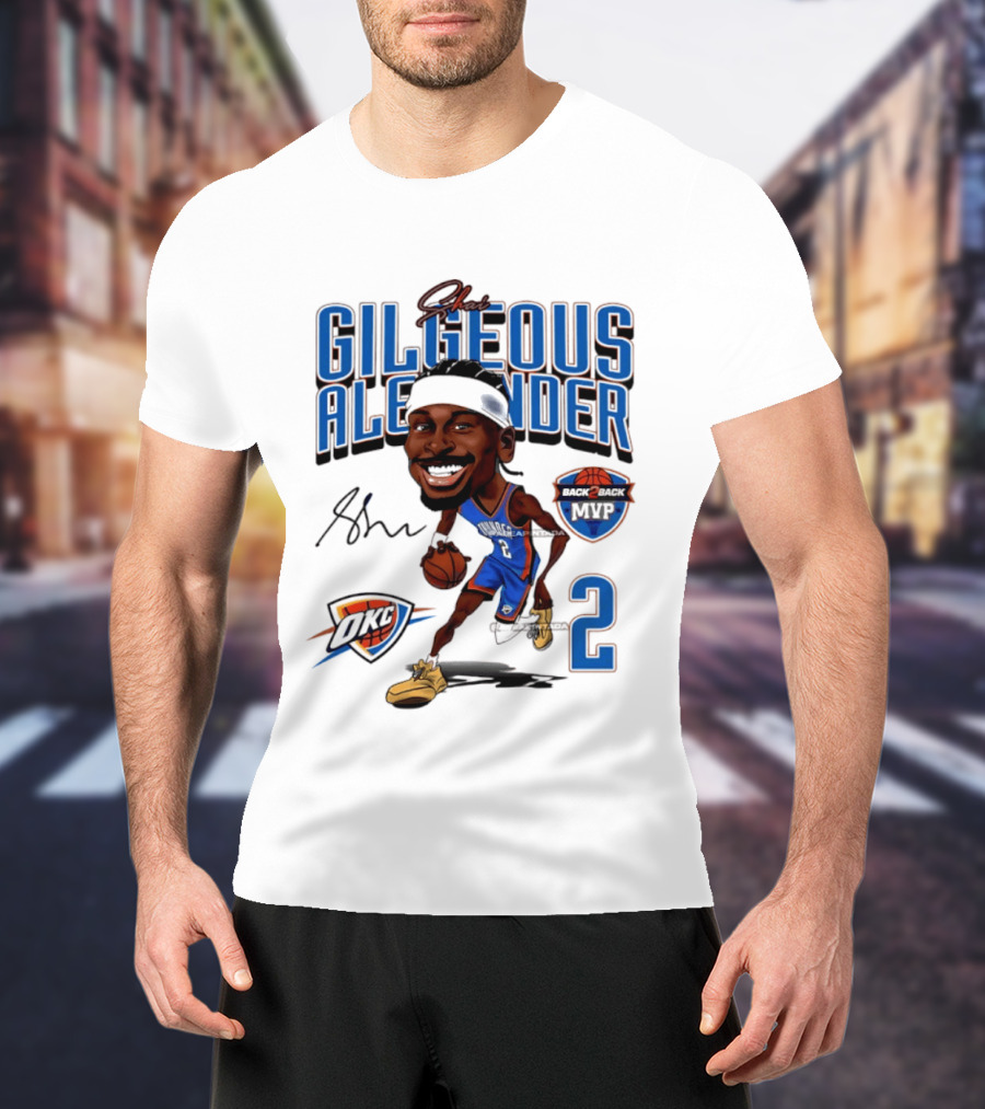 Shai Gilgeous Alexander OKC Thunder Back 2 Back MVP Number 2 Caricature T-Shirt