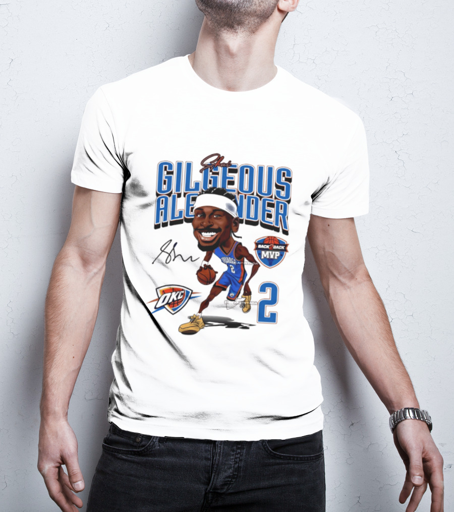 Shai Gilgeous Alexander OKC Thunder Back 2 Back MVP Number 2 Caricature T-Shirt