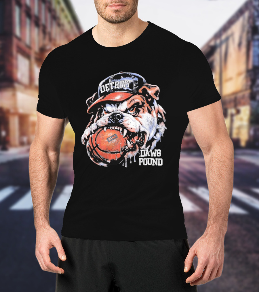 Detroit Bulldog Holding Basketball Dawg Pound T-Shirt