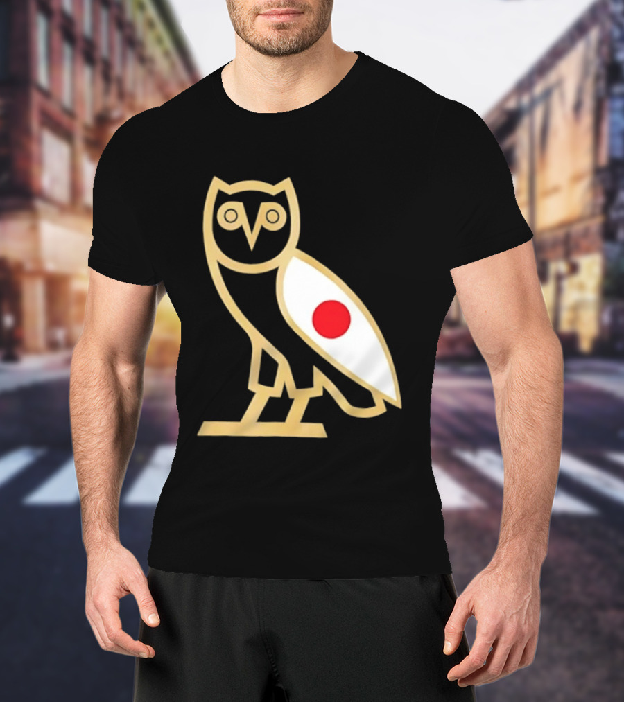 OVO Owl Japan Flag Icon Gold Outline And Red Circle Motif T-Shirt
