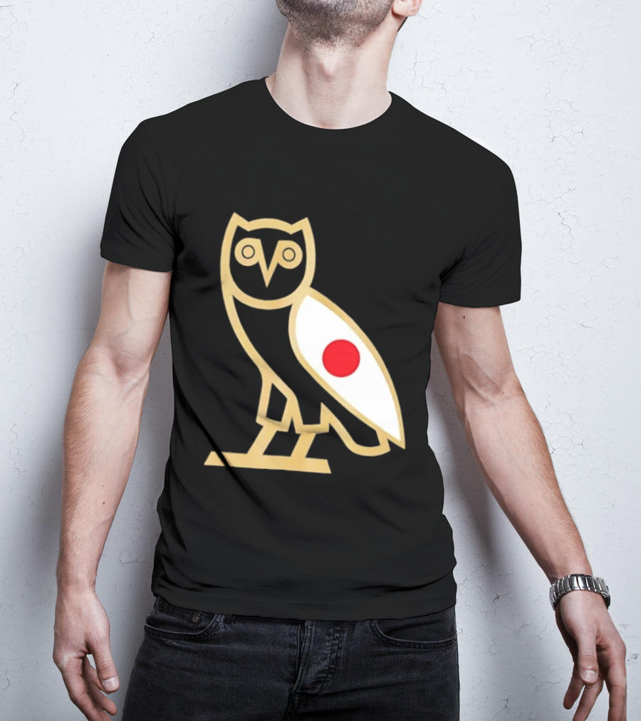 OVO Owl Japan Flag Icon Gold Outline And Red Circle Motif T-Shirt