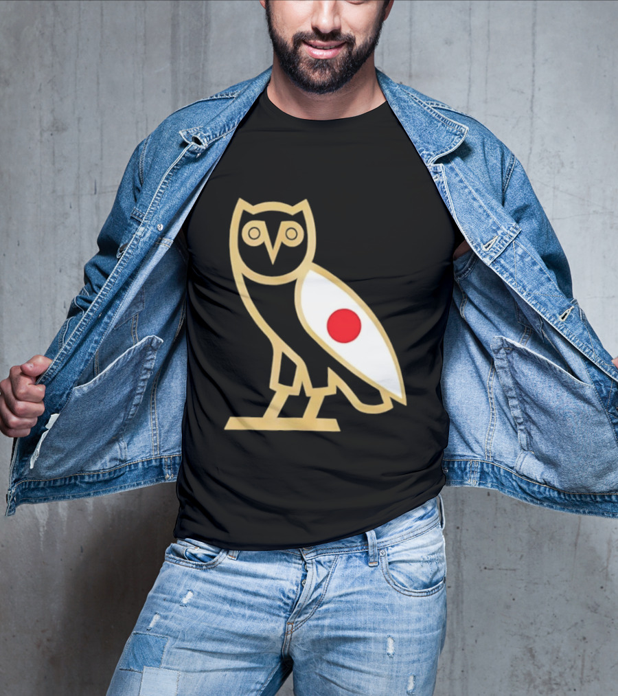 OVO Owl Japan Flag Icon Gold Outline And Red Circle Motif T-Shirt