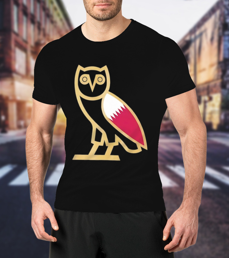OVO Owl Gold Outline Qatar Flag Wing T-Shirt