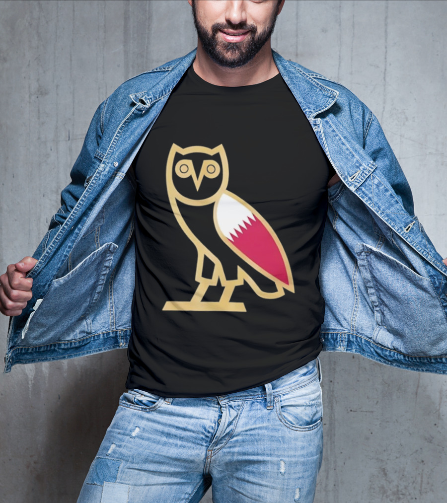 OVO Owl Gold Outline Qatar Flag Wing T-Shirt