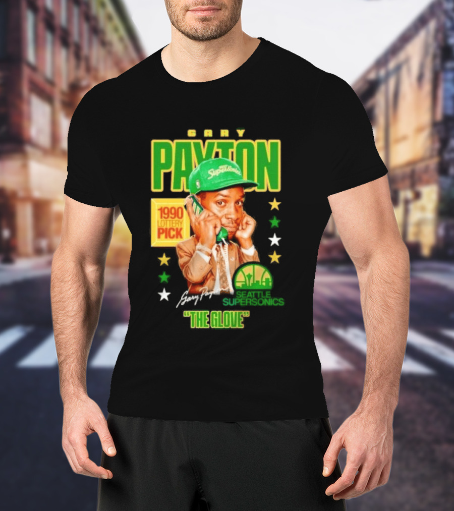 Gary Payton SuperSonics 1990 Lottery Pick The Glove Caricature T-Shirt