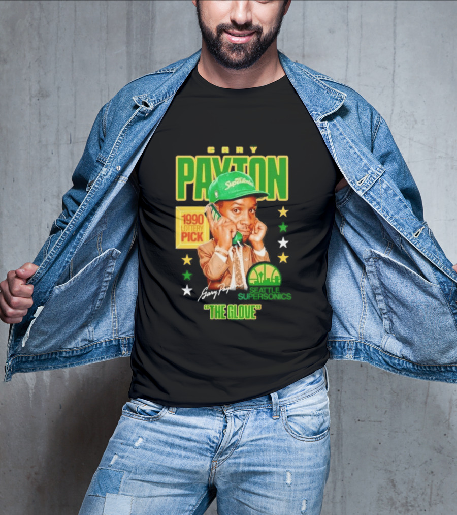 Gary Payton SuperSonics 1990 Lottery Pick The Glove Caricature T-Shirt