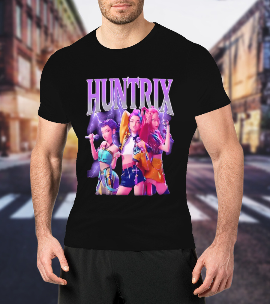Huntrix Kpop Band Cartoon Characters With Microphones T-Shirt