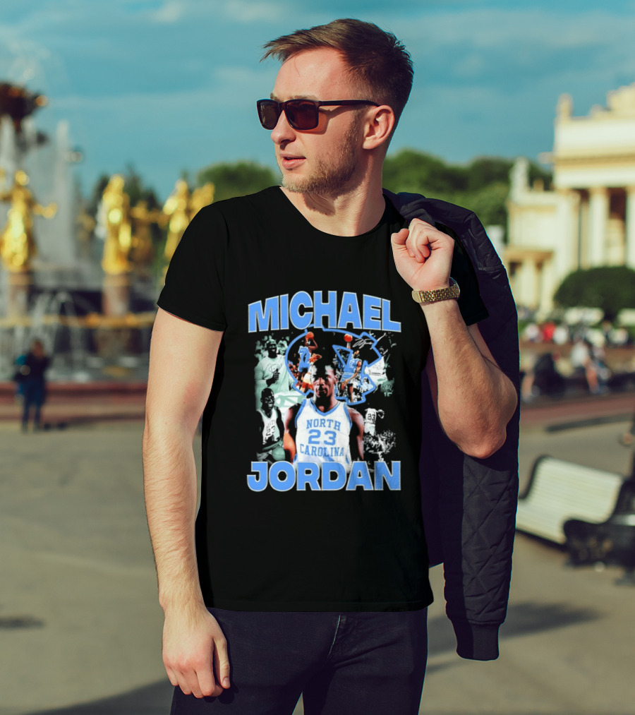 Michael Jordan 23 North Carolina Tar Heels Basketball Iconic Blue And White T-Shirt