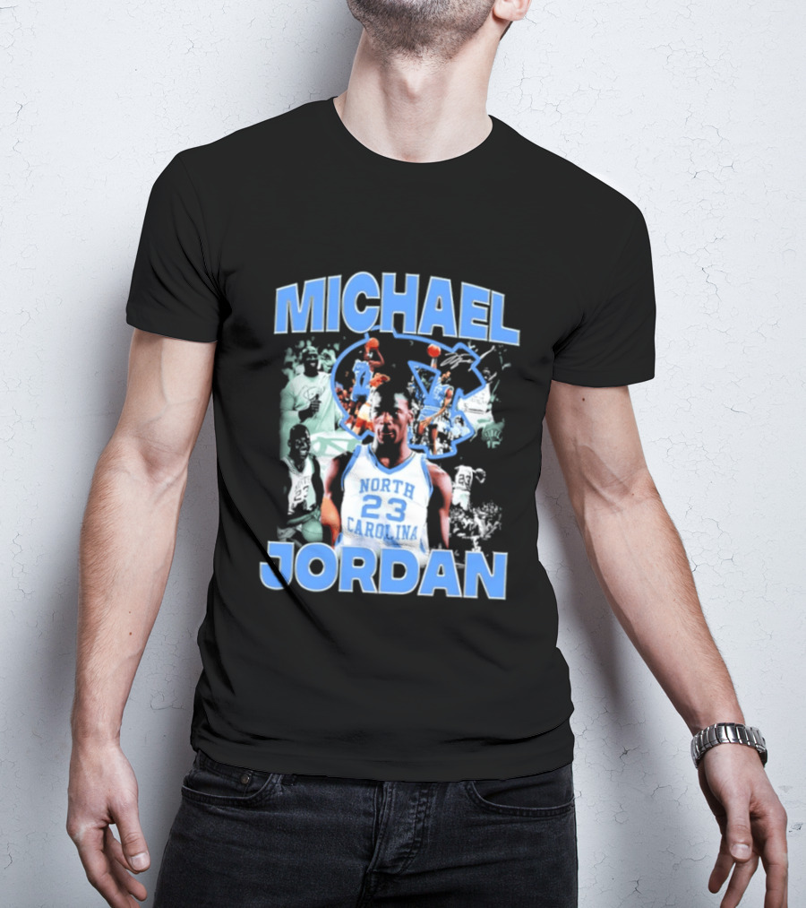 Michael Jordan 23 North Carolina Tar Heels Basketball Iconic Blue And White T-Shirt