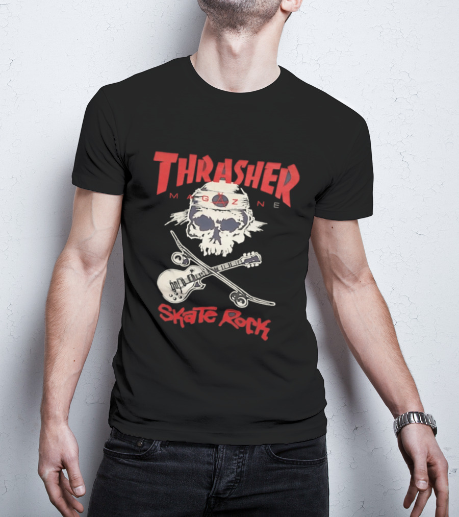 Thrasher Magazine Skate Rock Skull Guitar Crossbones T-Shirt