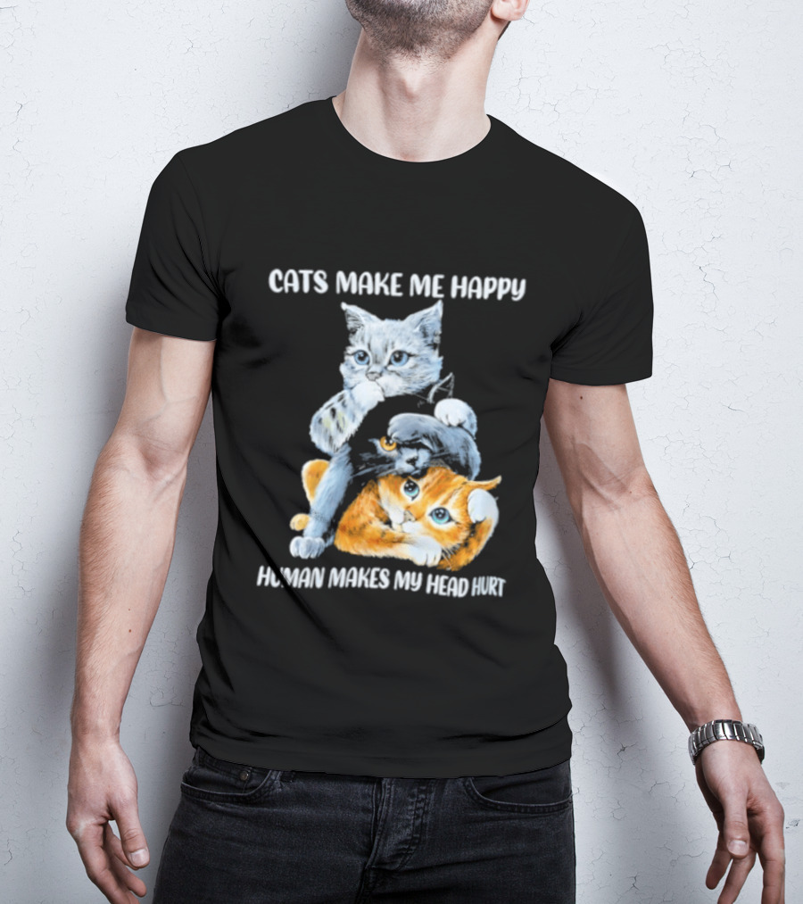 Cats Make Me Happy Human Makes My Head Hurt Cute Cat Duo T-Shirt