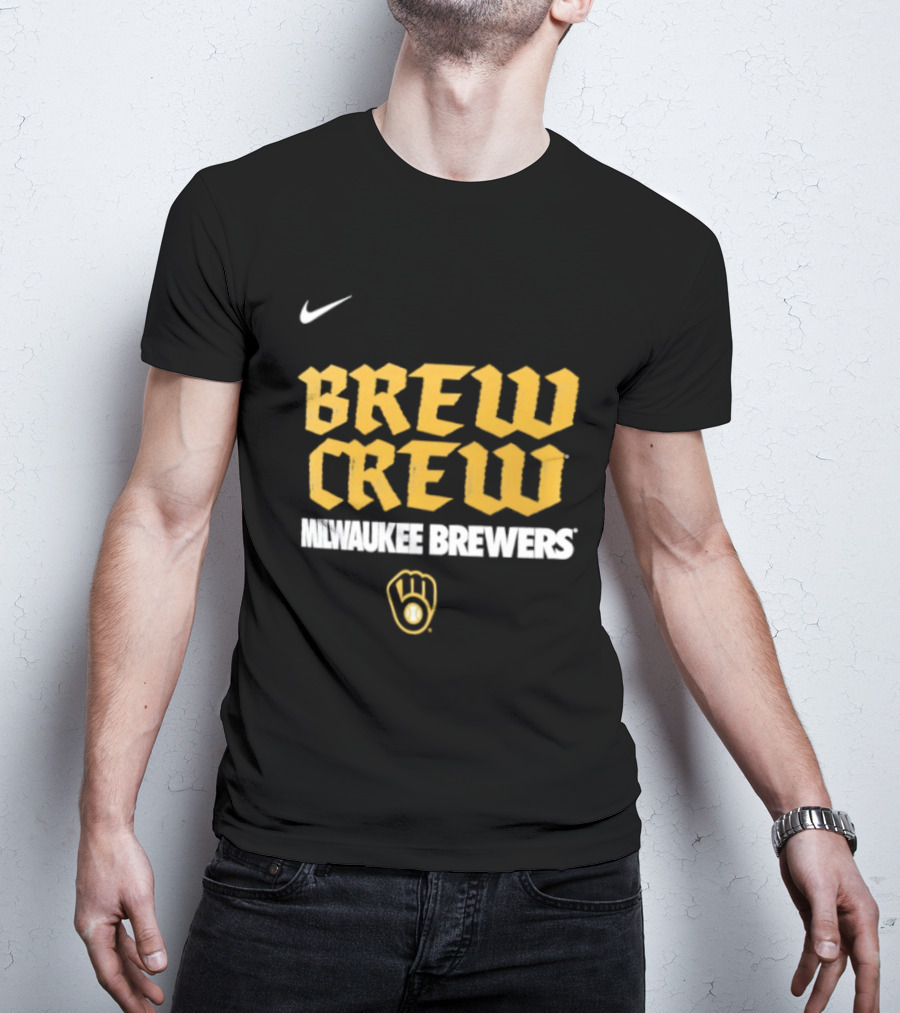 Milwaukee Brewers Nike Brew Crew Handwriting Club Baseball Glove T-Shirt
