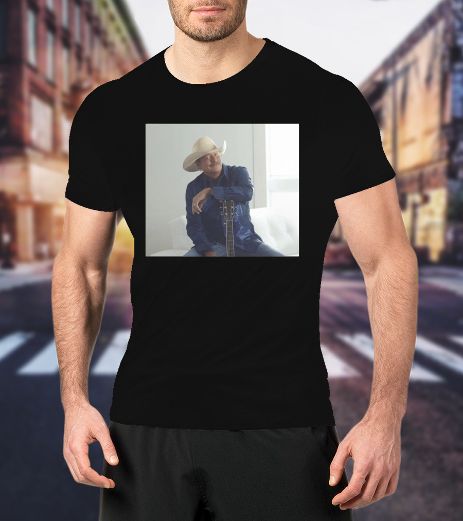 Alan Jackson I Want To Stroll Over Heaven With You White Hat Blue Guitar T-Shirt