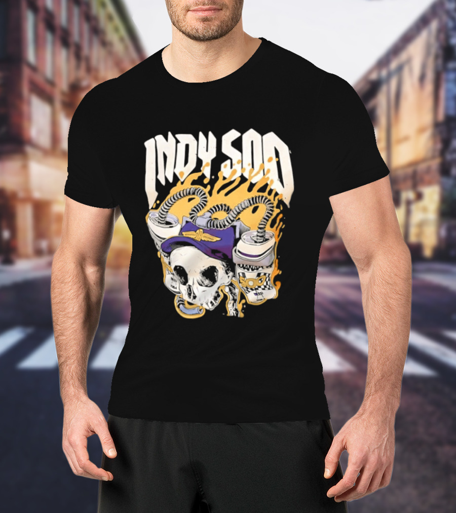 Indy 500 Skull Cap Beer Drinking Racing T-Shirt