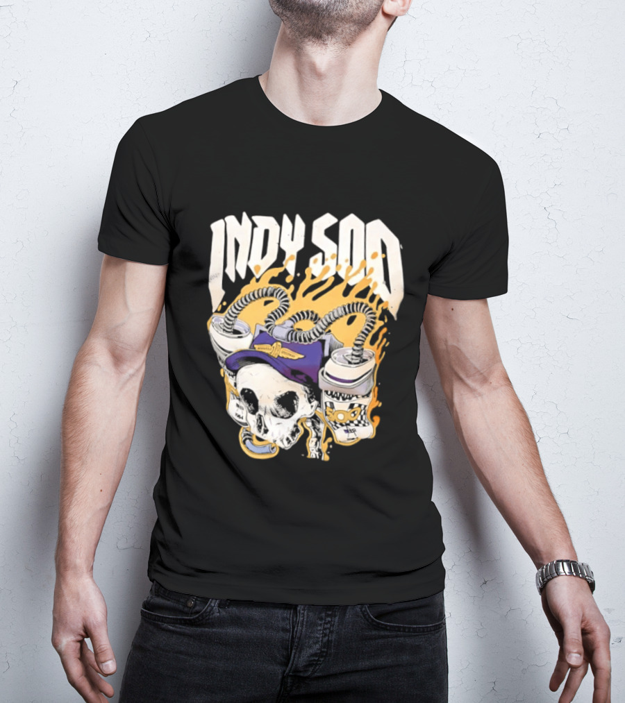 Indy 500 Skull Cap Beer Drinking Racing T-Shirt