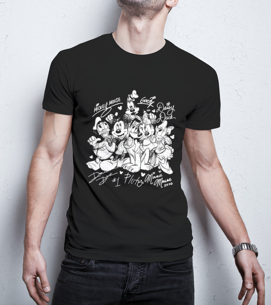 Mickey Mouse Goofy Daisy Duck Donald Duck Pluto Minnie Mouse Friends 2026 Disneyland Trip Sketch T-Shirt