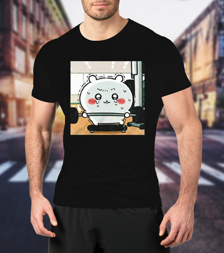 Chiikawa Usagi Exercising Gym Scene Cute Cartoon Character Training T-Shirt