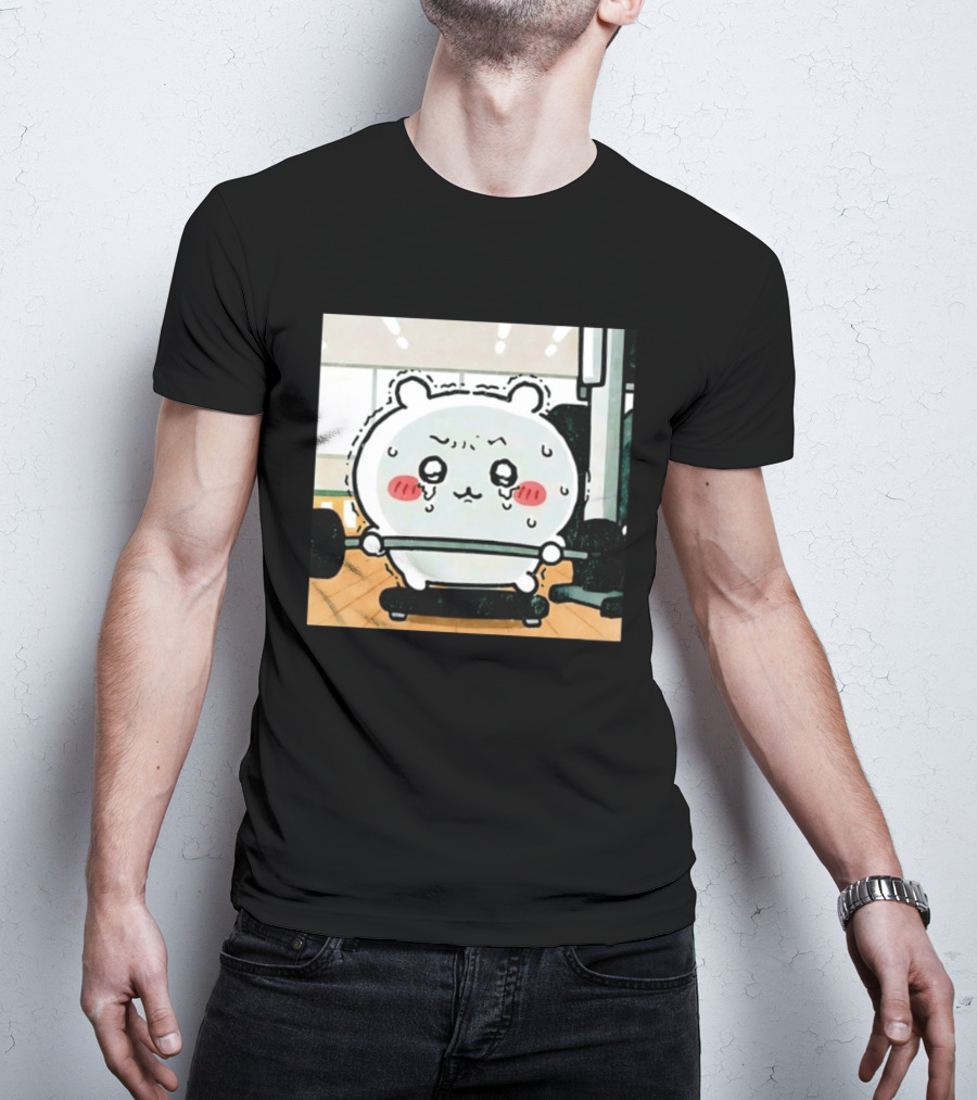 Chiikawa Usagi Exercising Gym Scene Cute Cartoon Character Training T-Shirt