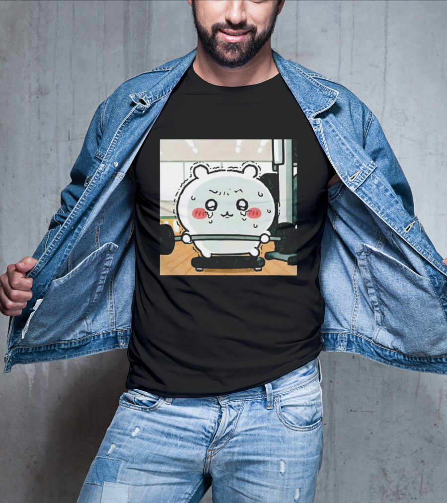 Chiikawa Usagi Exercising Gym Scene Cute Cartoon Character Training T-Shirt