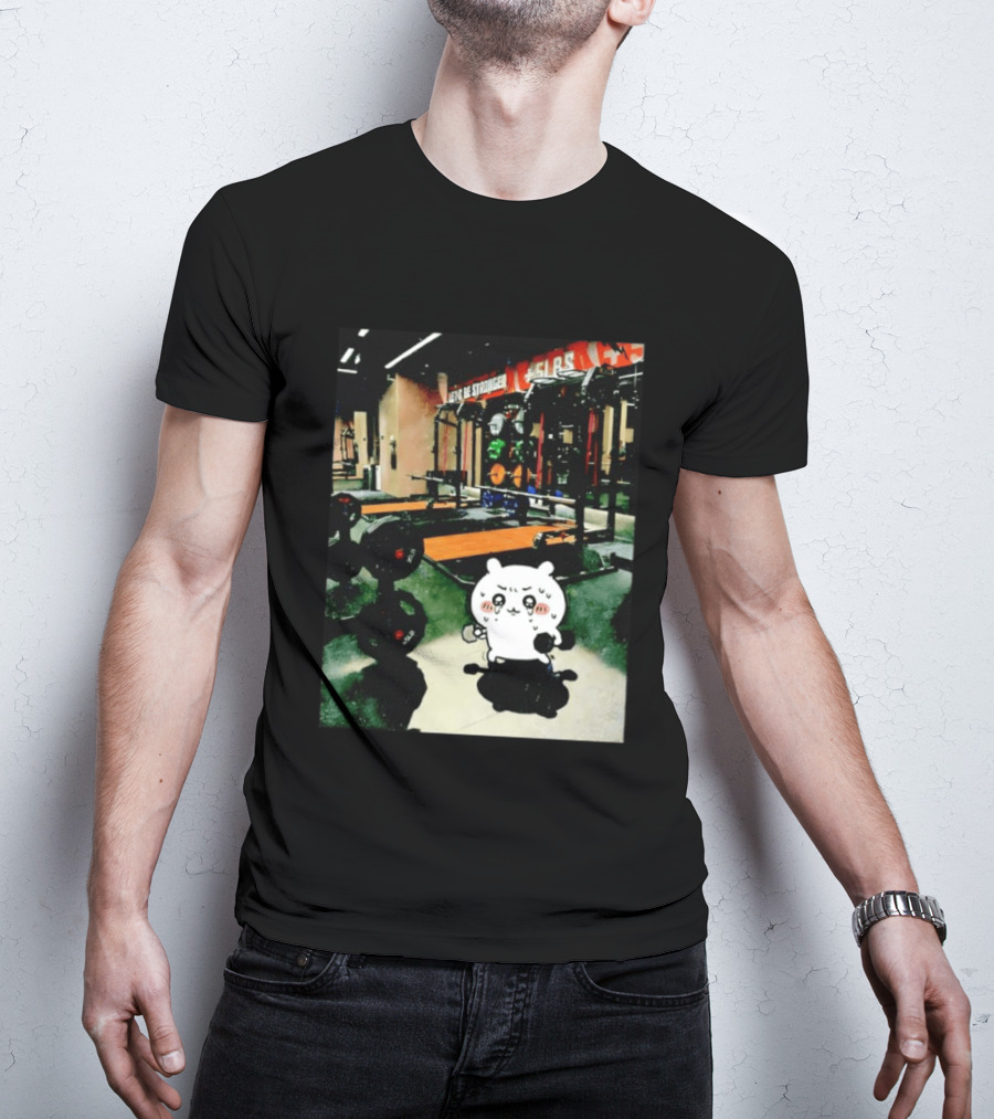 Usagi Working Out At The Gym Let's Be Stronger Chiikawa Fitness Motivational Scene T-Shirt