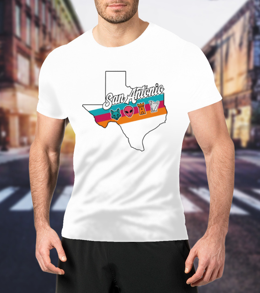 San Antonio Texas Map Alien Fox Castle Harp 2026 T-Shirt