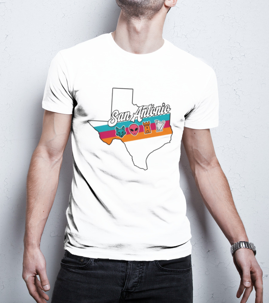San Antonio Texas Map Alien Fox Castle Harp 2026 T-Shirt