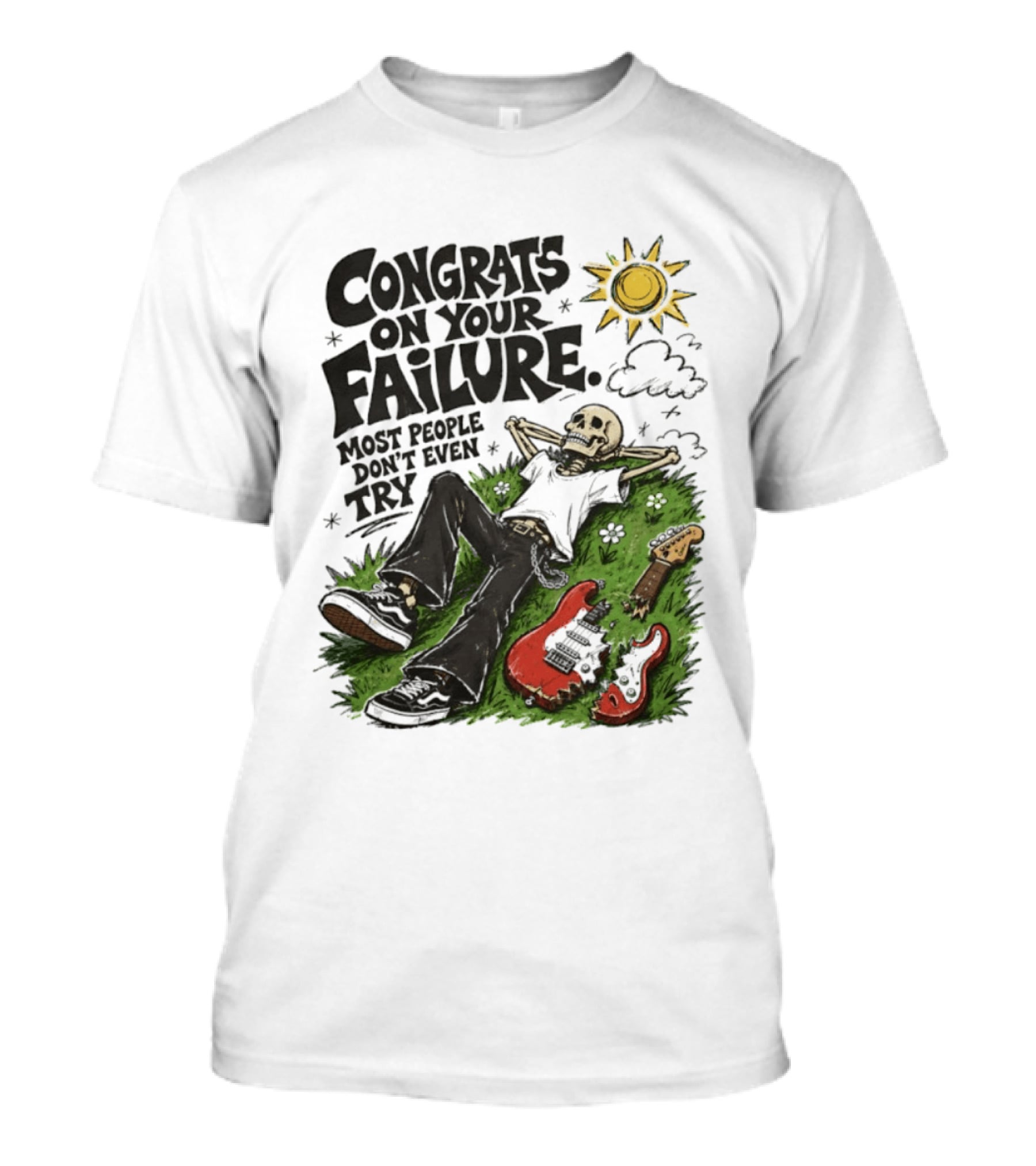 Congrats On Your Failure Most People Don't Even Try Skeleton With Broken Guitar And Sun T-Shirt