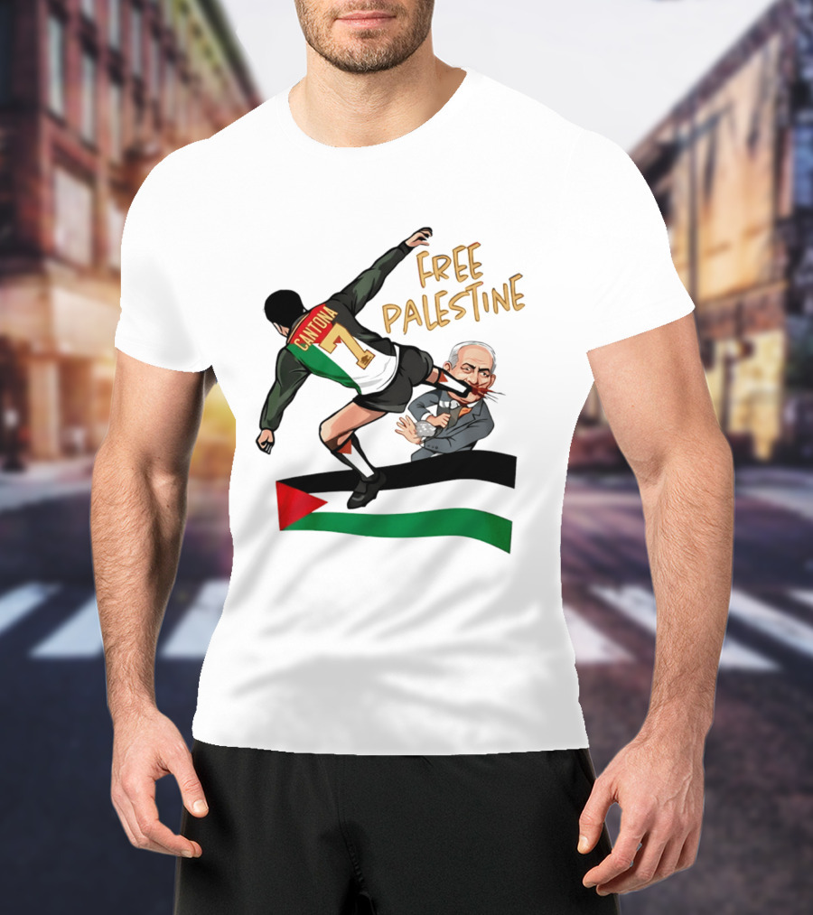 Cantona Number 7 Free Palestine Kick Advocate T-Shirt