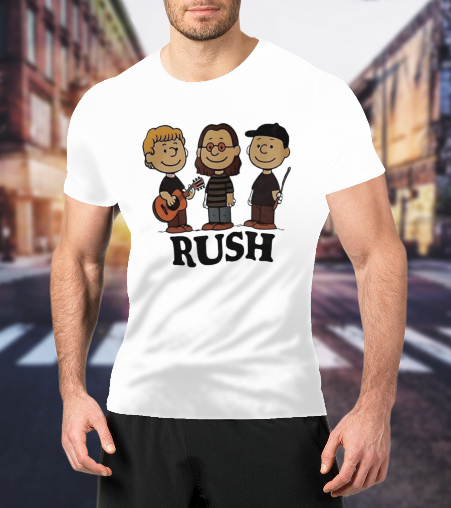 Rush Peanuts Band Members Cartoon Characters Guitar And Drumsticks T-Shirt