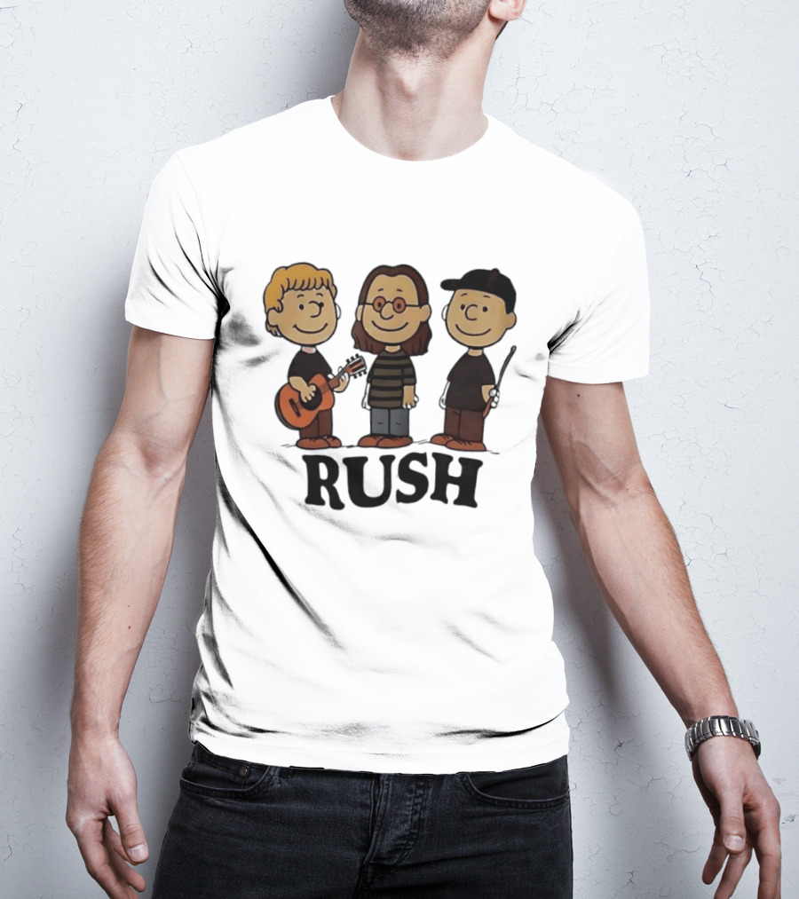 Rush Peanuts Band Members Cartoon Characters Guitar And Drumsticks T-Shirt