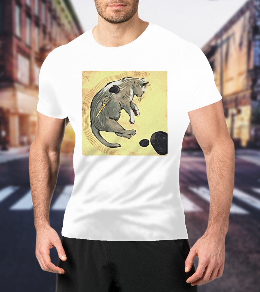 Zen Garden Kitty Rake And Stones Tranquility T-Shirt
