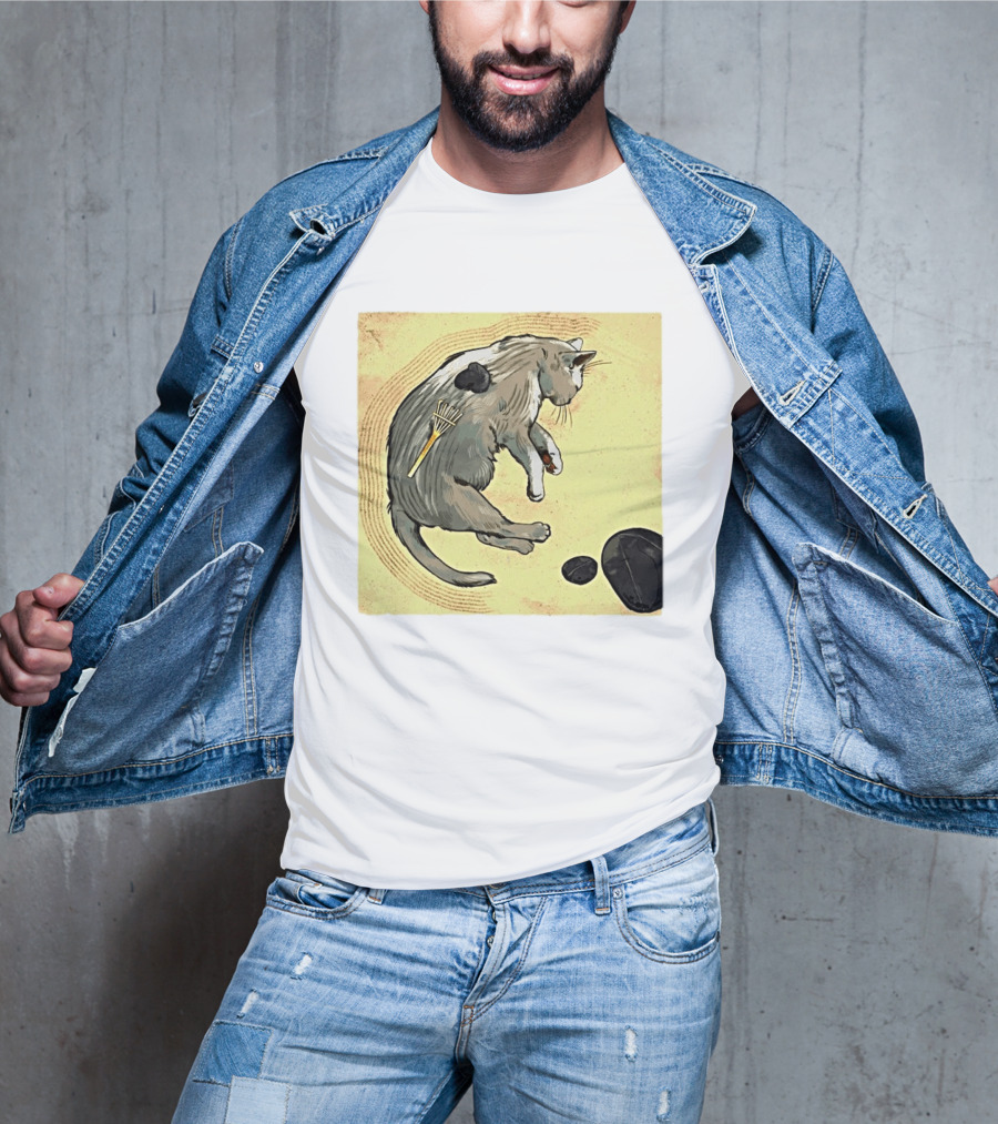 Zen Garden Kitty Rake And Stones Tranquility T-Shirt