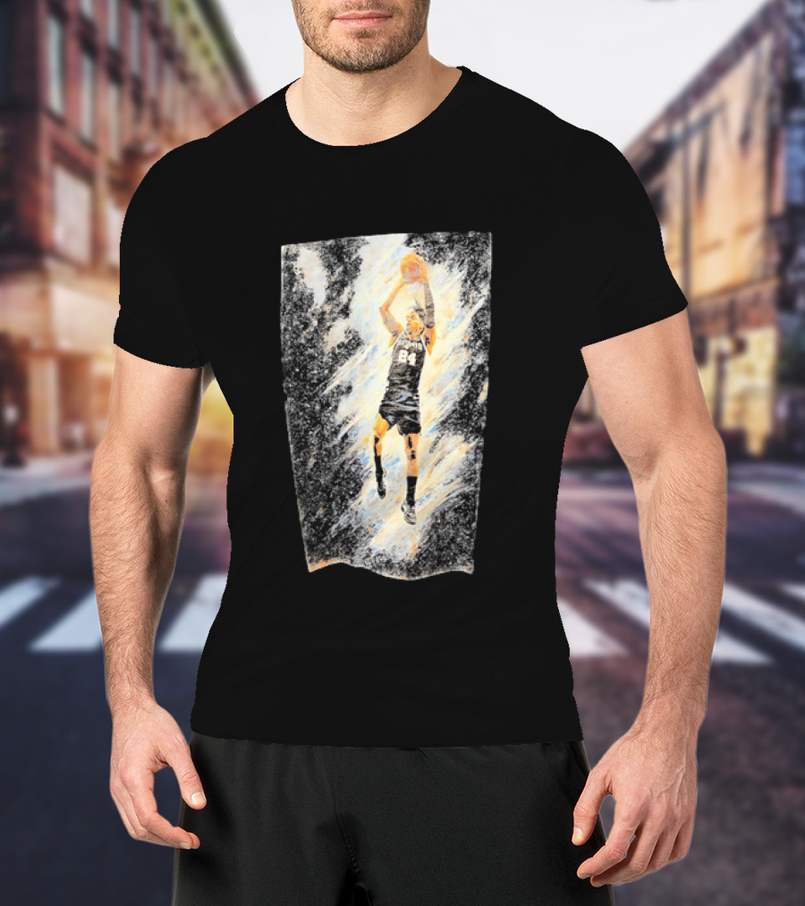 Devin Vassell 24 San Antonio Spurs Basketball Player In Iconic Action Pose T-Shirt