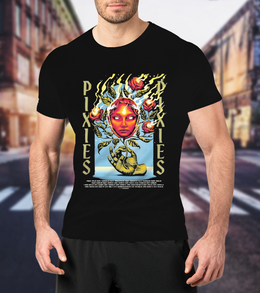 Pixies Europe And UK Tour 2026 Flaming Roses Face T-Shirt