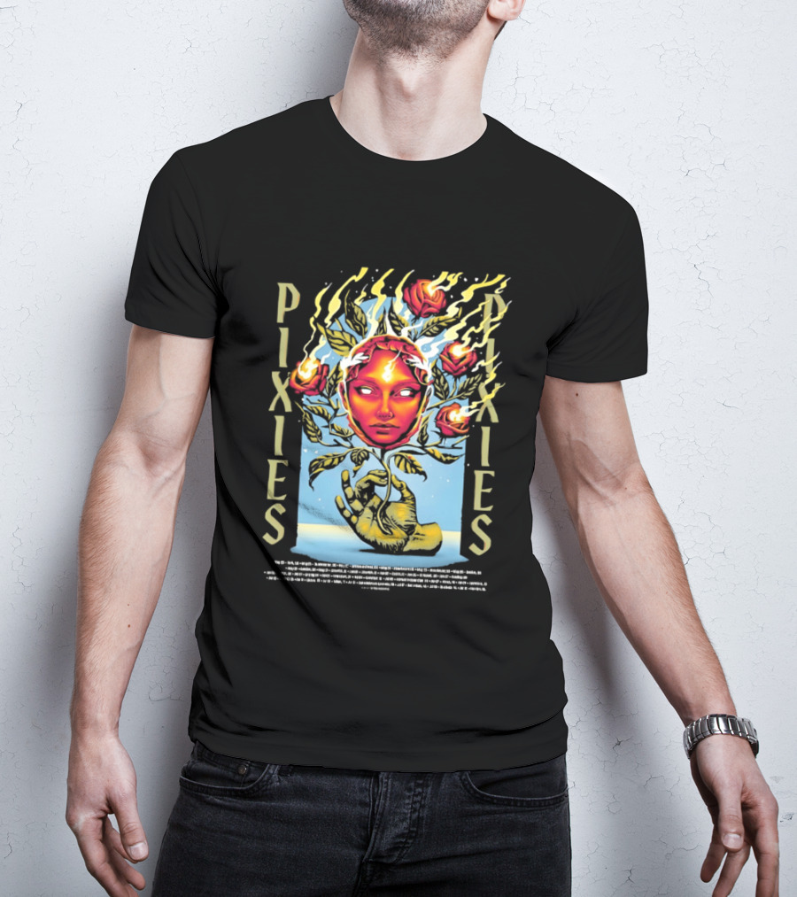 Pixies Europe And UK Tour 2026 Flaming Roses Face T-Shirt