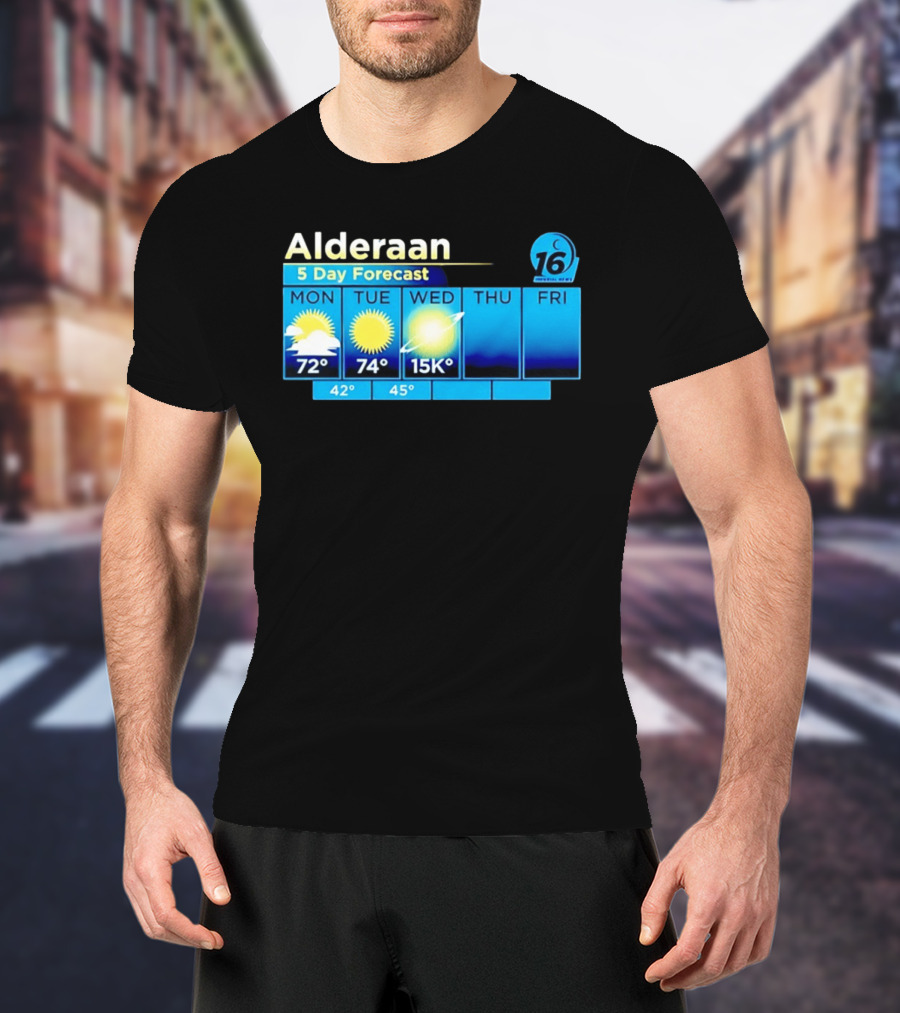 Alderaan 5 Day Forecast Weather Channel Sci Fi Parody 15K Degrees Mon Thu Fri T-Shirt