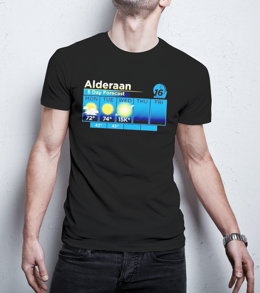 Alderaan 5 Day Forecast Weather Channel Sci Fi Parody 15K Degrees Mon Thu Fri T-Shirt