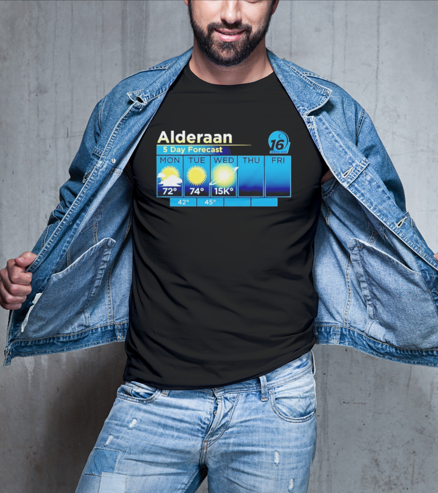 Alderaan 5 Day Forecast Weather Channel Sci Fi Parody 15K Degrees Mon Thu Fri T-Shirt