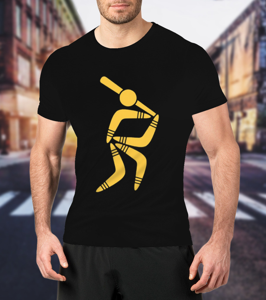 Boomerang Baseball Batting Pose Yellow Tribal T-Shirt