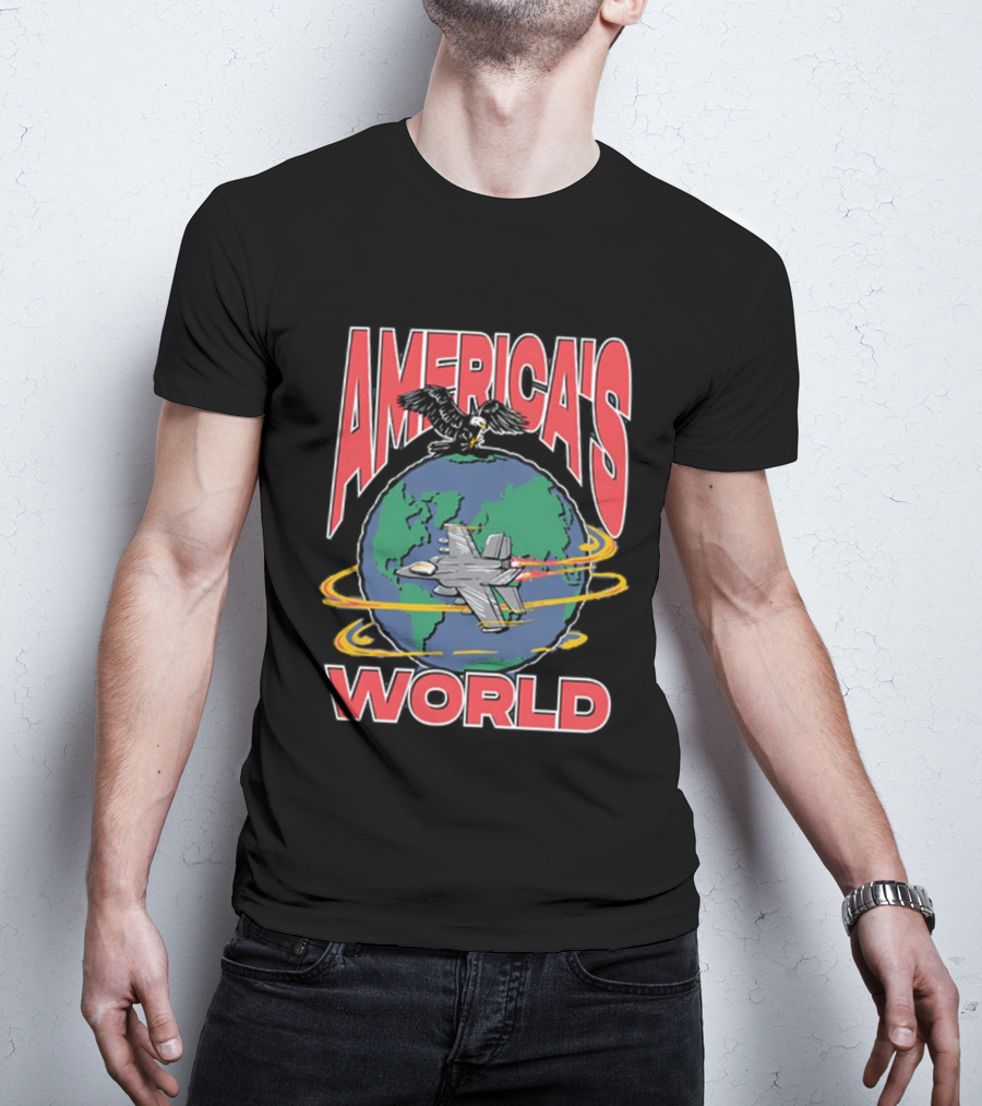 America's World Jet And Eagle Over Globe T-Shirt