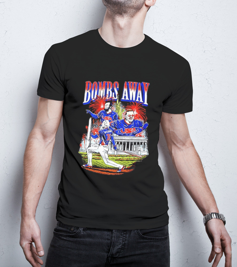 Bombs Away USA Firework Celebration And Baseball Scene T-Shirt
