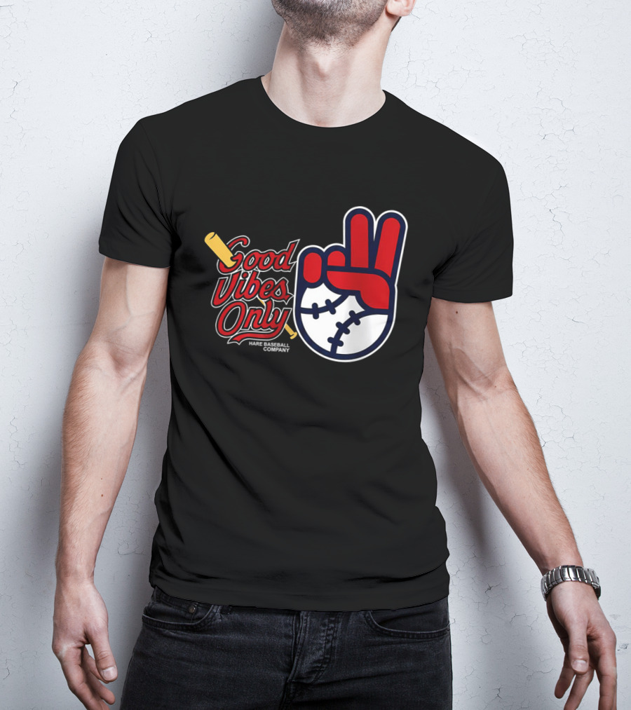 Good Vibes Only Baseball Peace Sign Red Glove T-Shirt